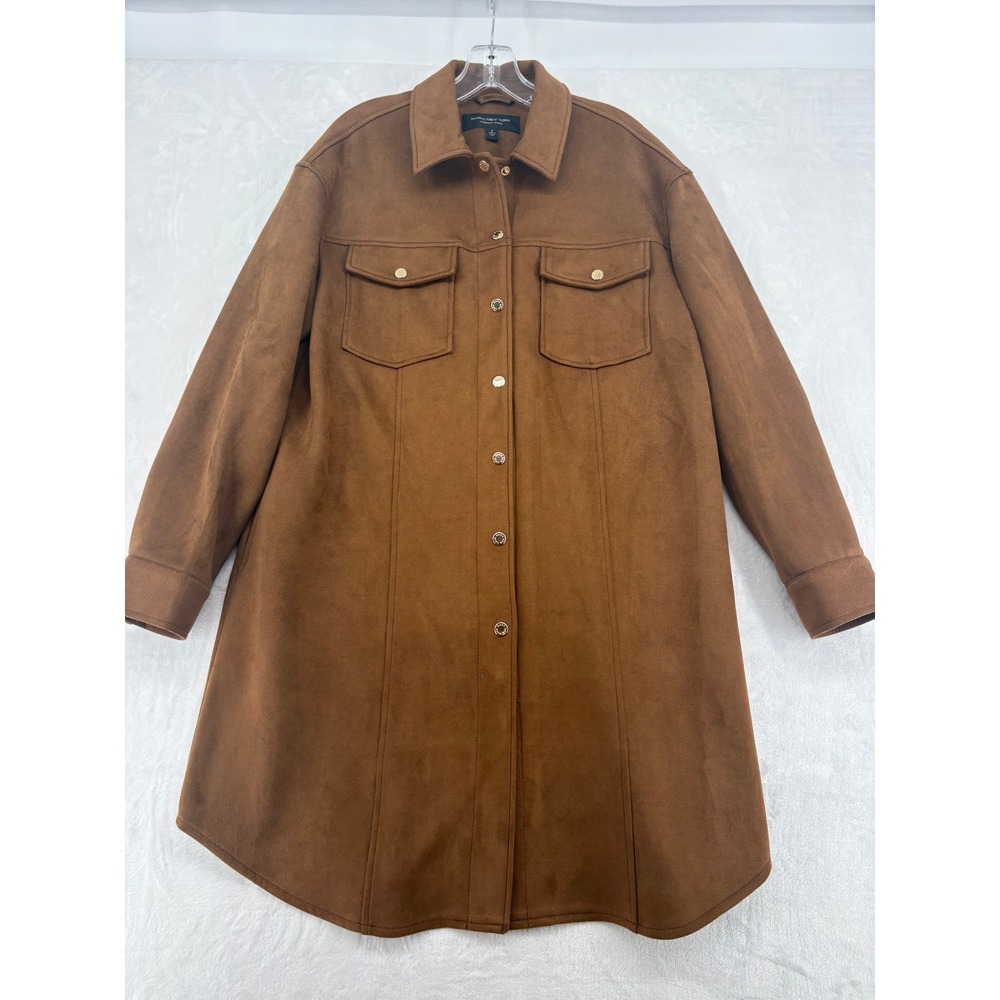 Marc New York Shirt Jacket Womens S Shacket Brown Faux Suede Long Sleeve Button